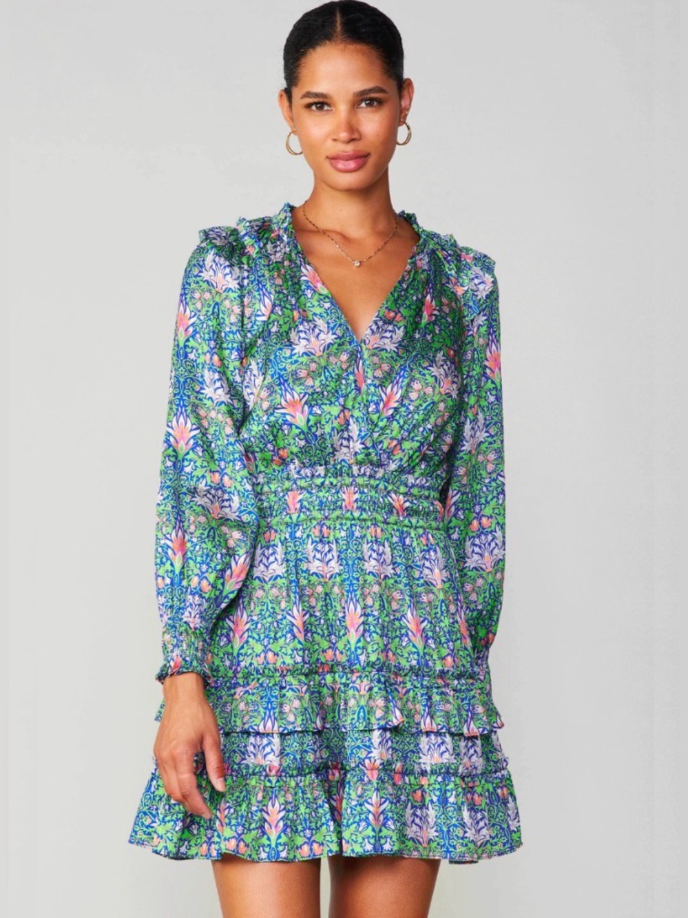 Current Air Ruffled Surplice Floral Mini Dress Smocked Size Medium Romantic Sexy